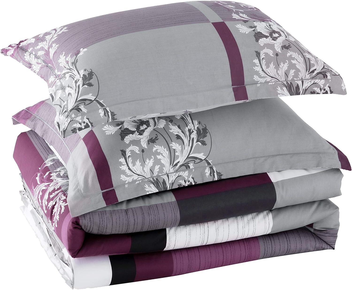 SLEEPBELLA King Size Comforter Set Grey Paisley Purple