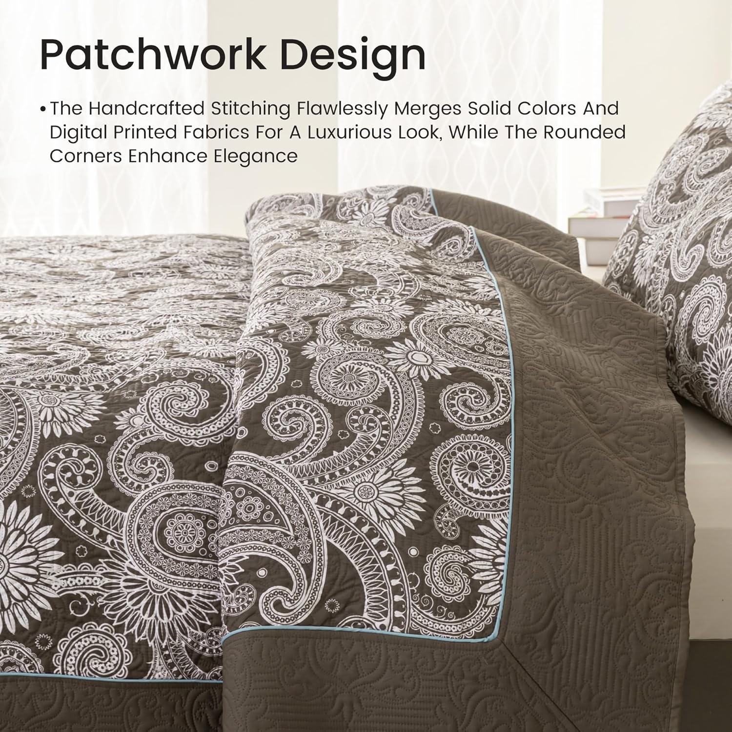 Sophia William Khaki Patchwork Quilt Set