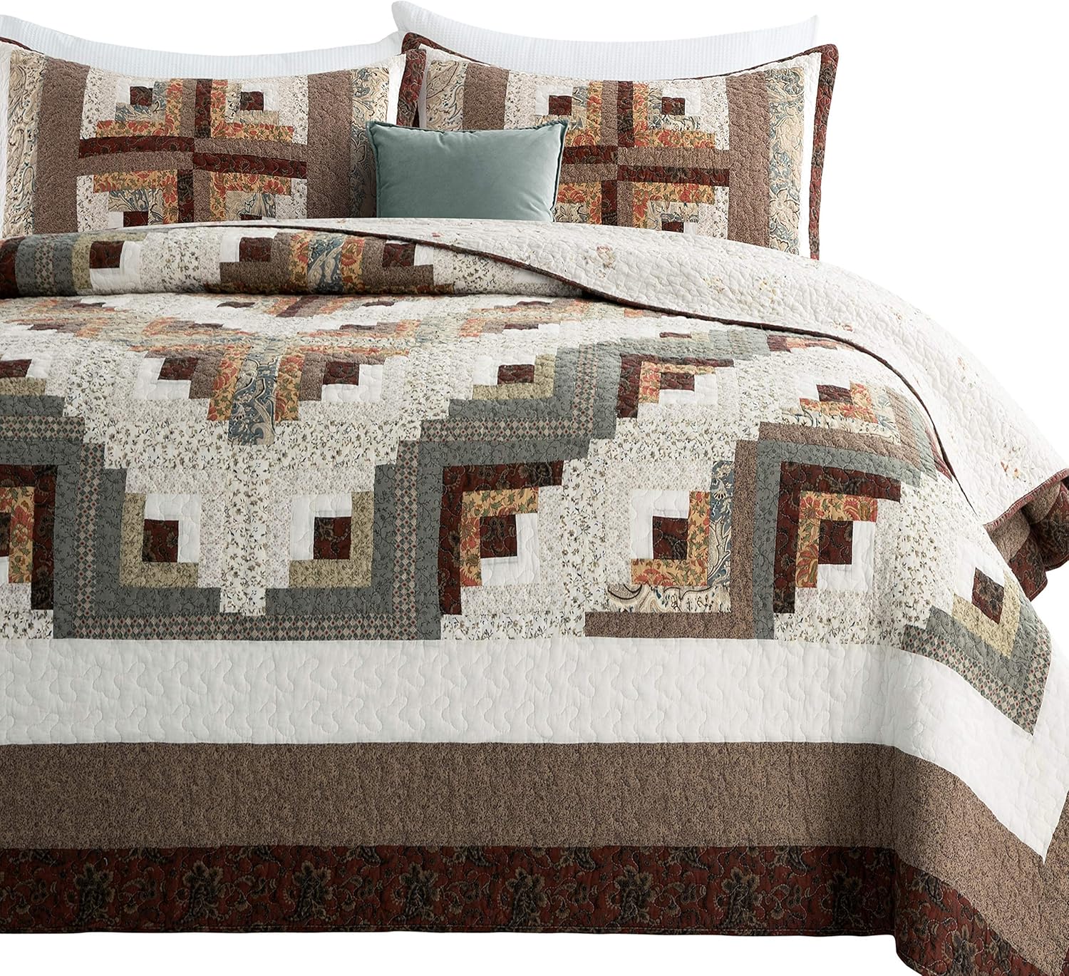 LIRISDOM King Size Quilt 3 Piece Patchwork Bedding Set