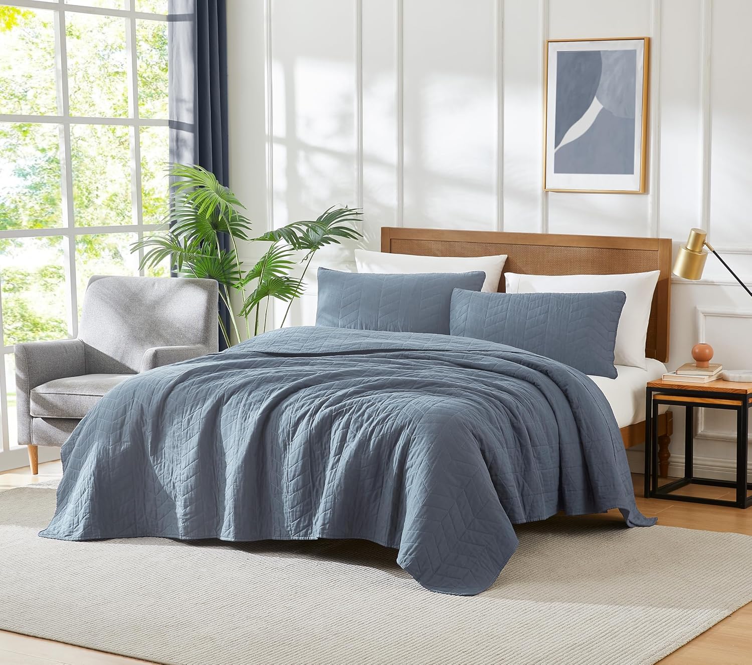 Palassio Blue Cotton Quilt Set King Size with Pillow Shams