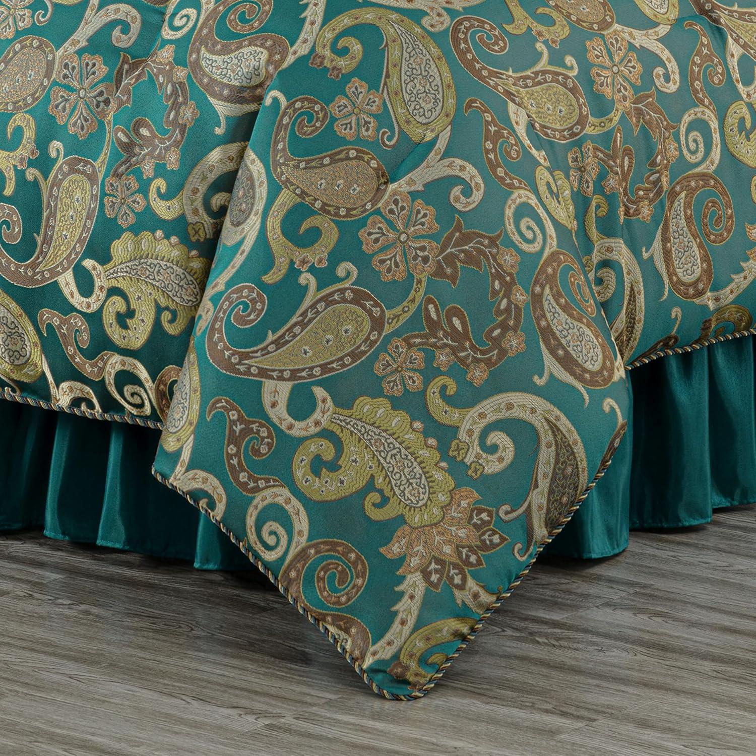 Chezmoi Adelle 7-Piece Paisley Comforter Set California King Teal 1
