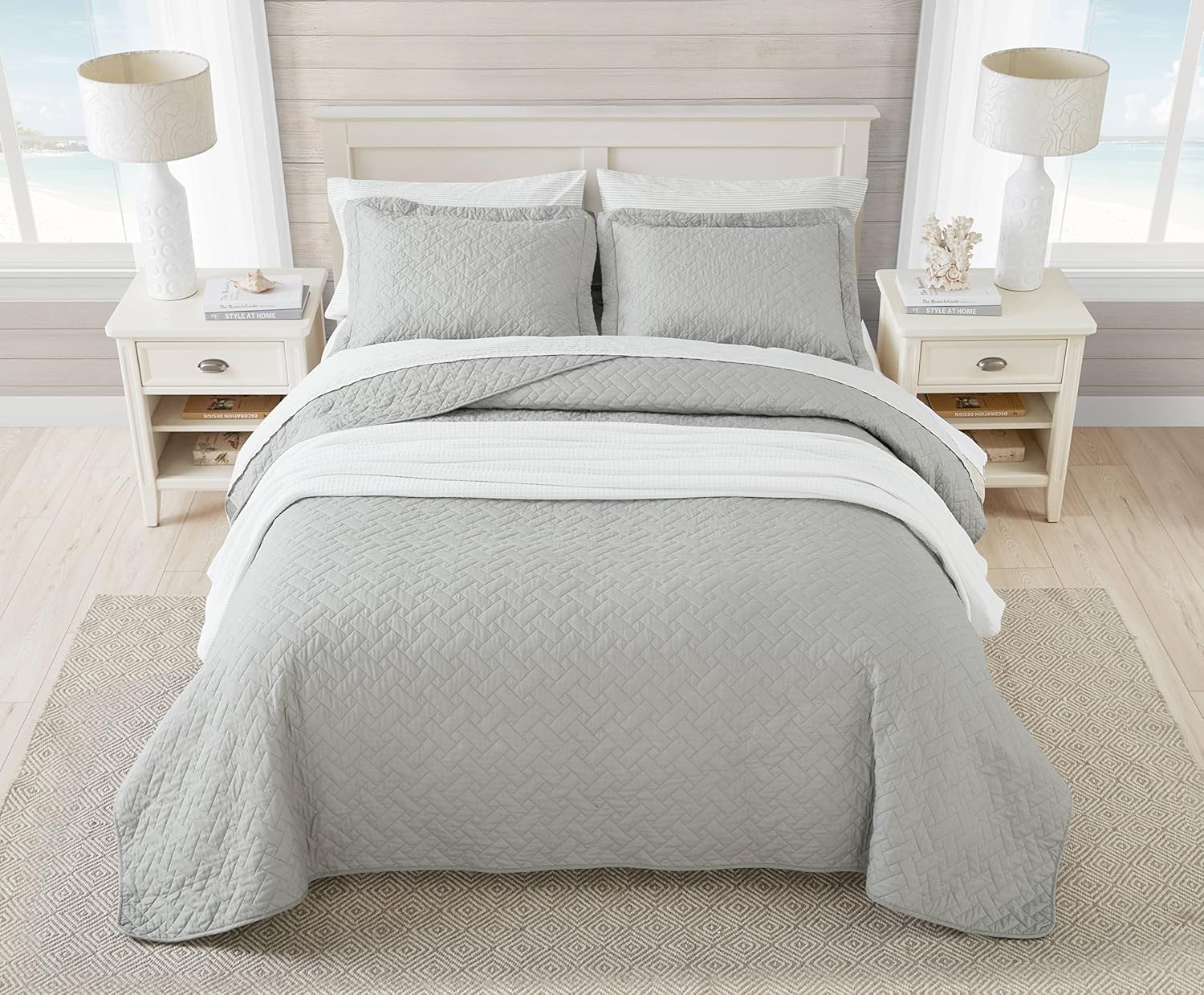 Tommy Bahama Chevron Quilt Set Twin Pelican Gray