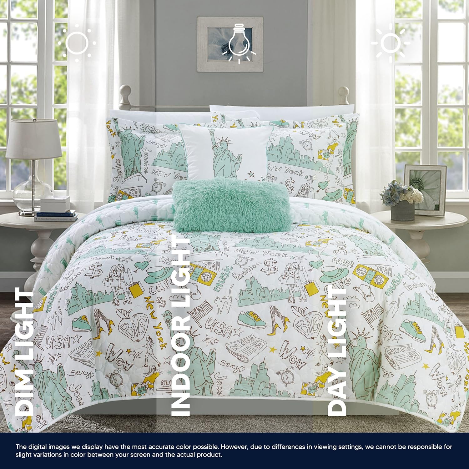 Chic Home New York 5 Piece Reversible Quilt Set - Purple