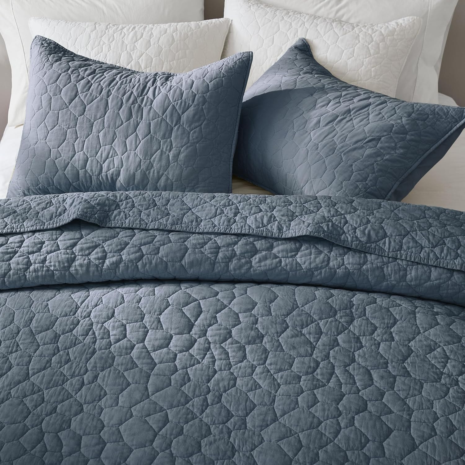 RSHARE 100 Cotton Cal King Quilt Set Blue Grey 1
