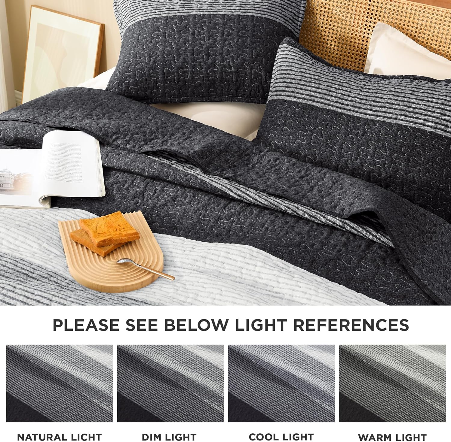 Litanika California King Quilt Set Stripe Design