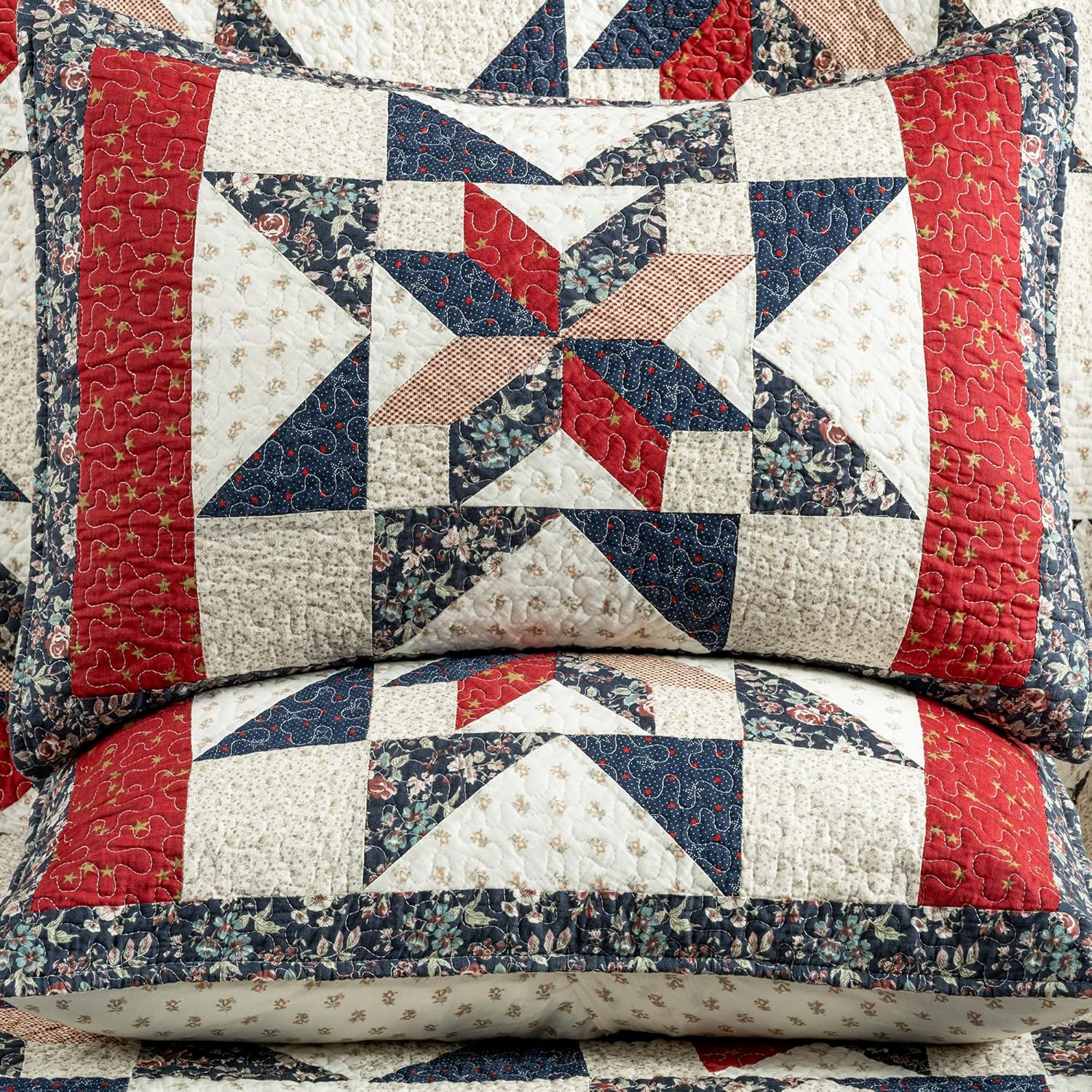 Star Patchwork Quilt Set Cal King 100 Cotton Reversible Comforter