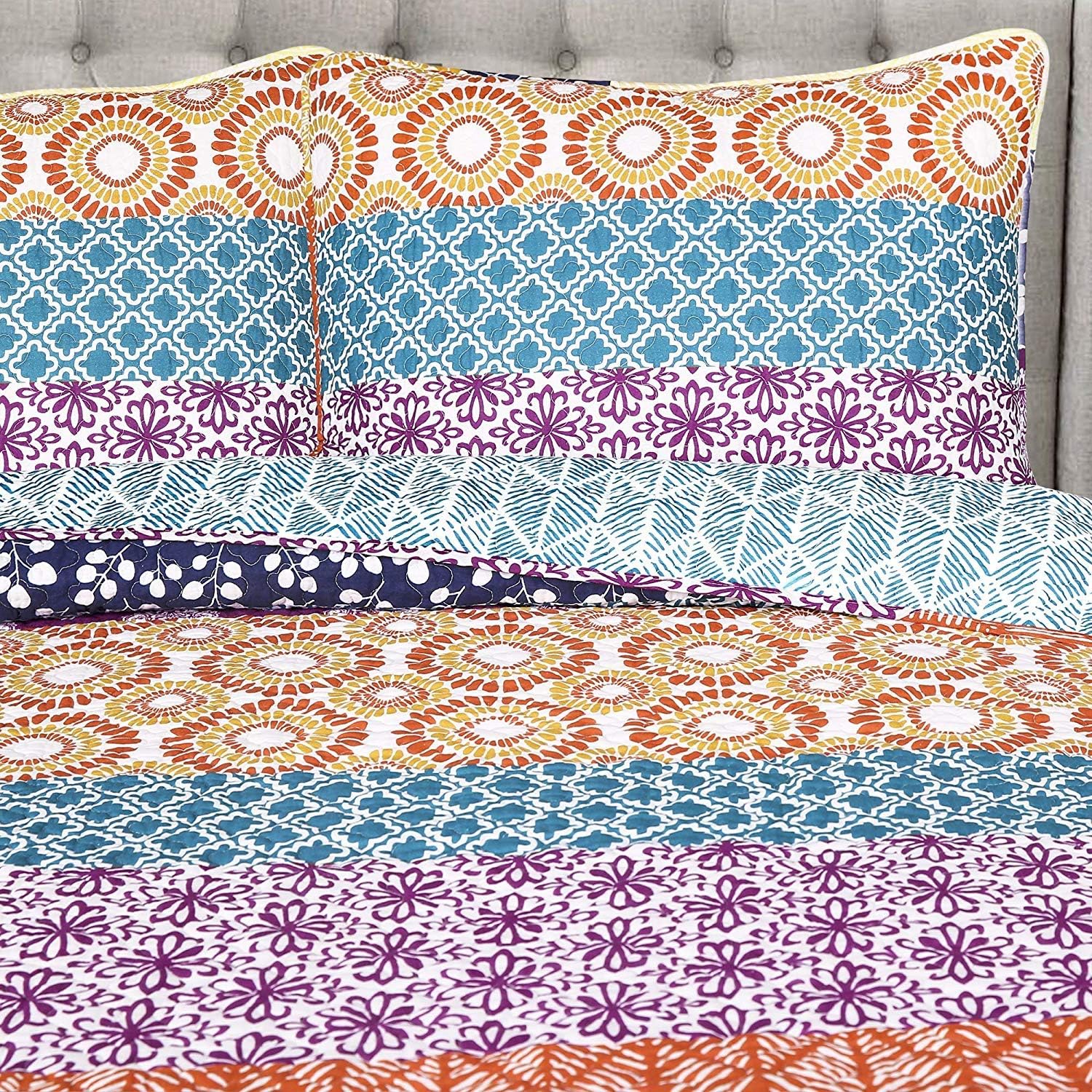 Lush Decor Bohemian Stripe Reversible Quilt Set 3 Piece