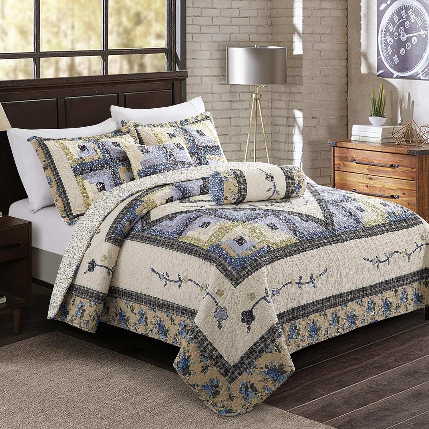 LIRISDOM Queen Quilt Bedding Set 100 Cotton Patchwork 1