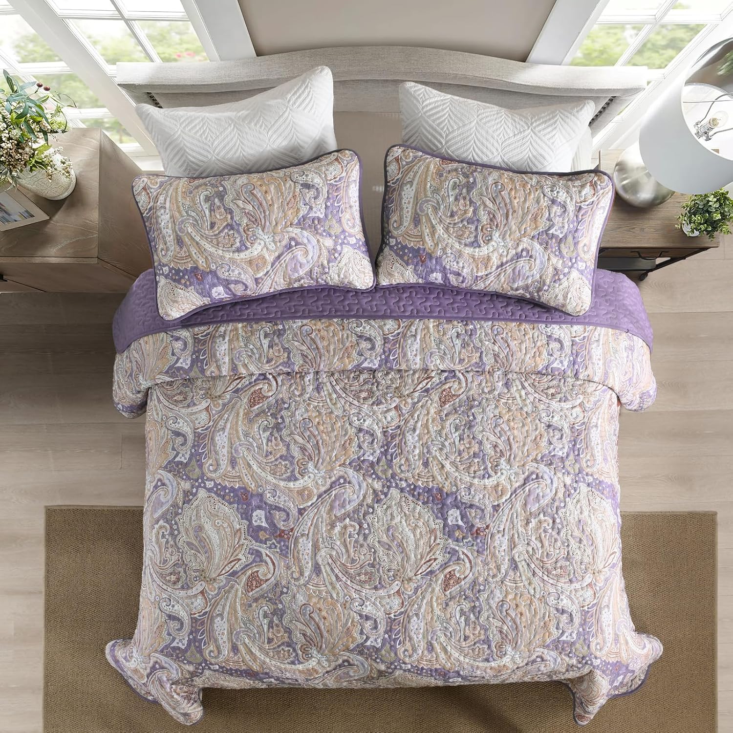 DJY Purple Paisley Queen Quilt Set 3 Pieces