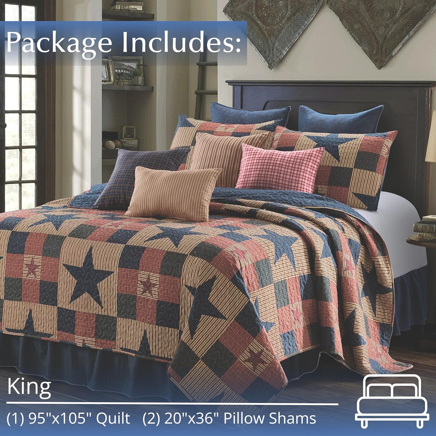Virah Bella 3 Piece King Cabin Quilt Set - Mountain Cabin Blue