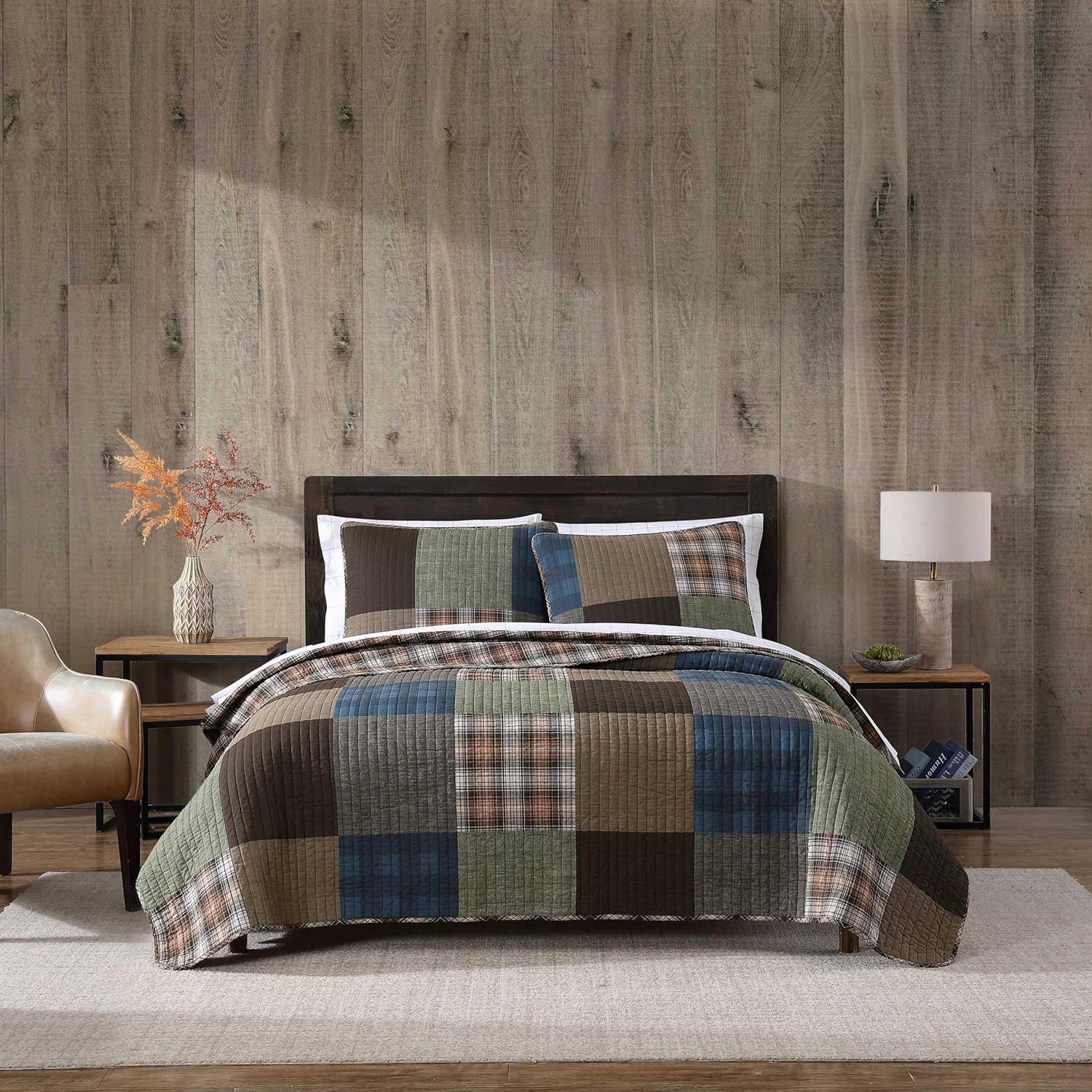 Eddie Bauer King Quilt Set - Classic Patchwork Green