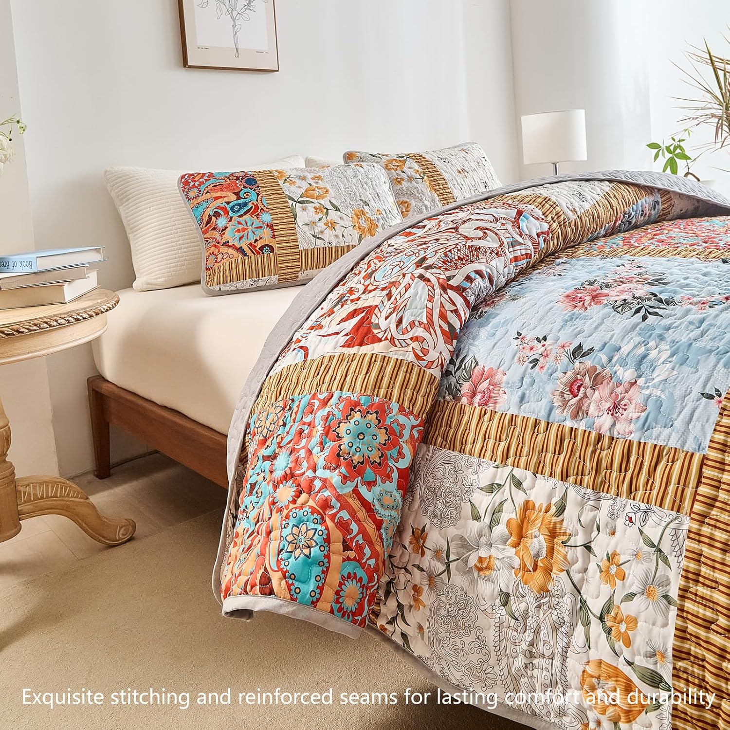 AIKASY Red Plaid Quilt Set - Queen Size All-Season Bedding