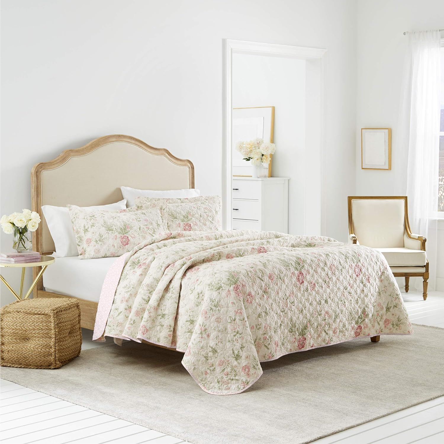 Laura Ashley Queen Quilt Set - Reversible Cotton Bedding with Shams