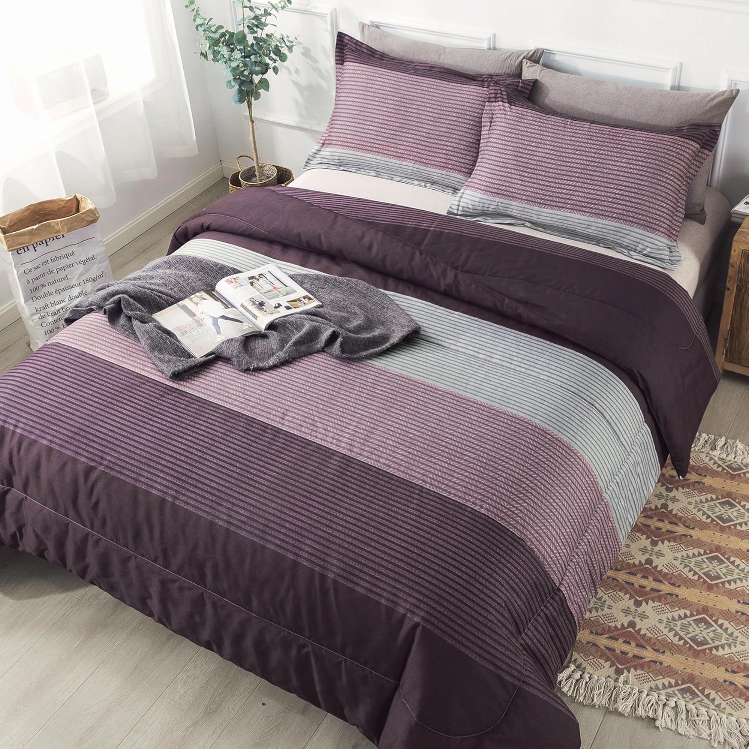 Andency Stripe Comforter Set Queen Size 3 Piece