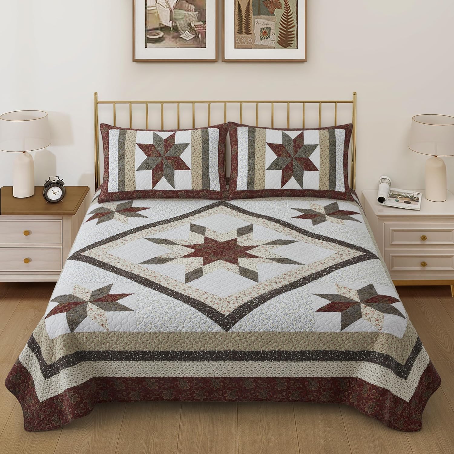 California King Quilt Set - Reversible Cotton Star Quilted Bedding with Pillow Shams