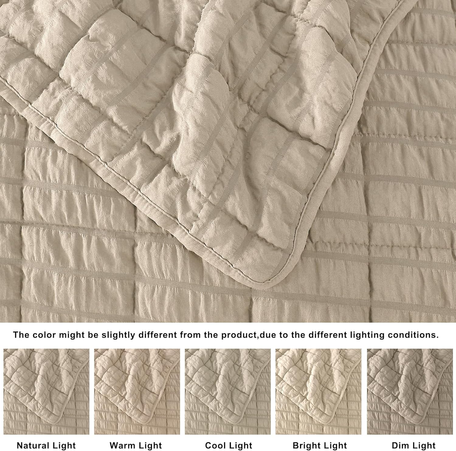 ROARINGWILD Seersucker Beige Quilt Set with Pillow Shams