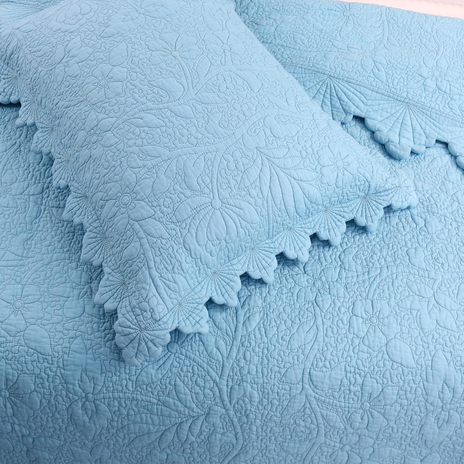 3-Pieces Embroidered Cotton Quilt Set with Decorative Border
