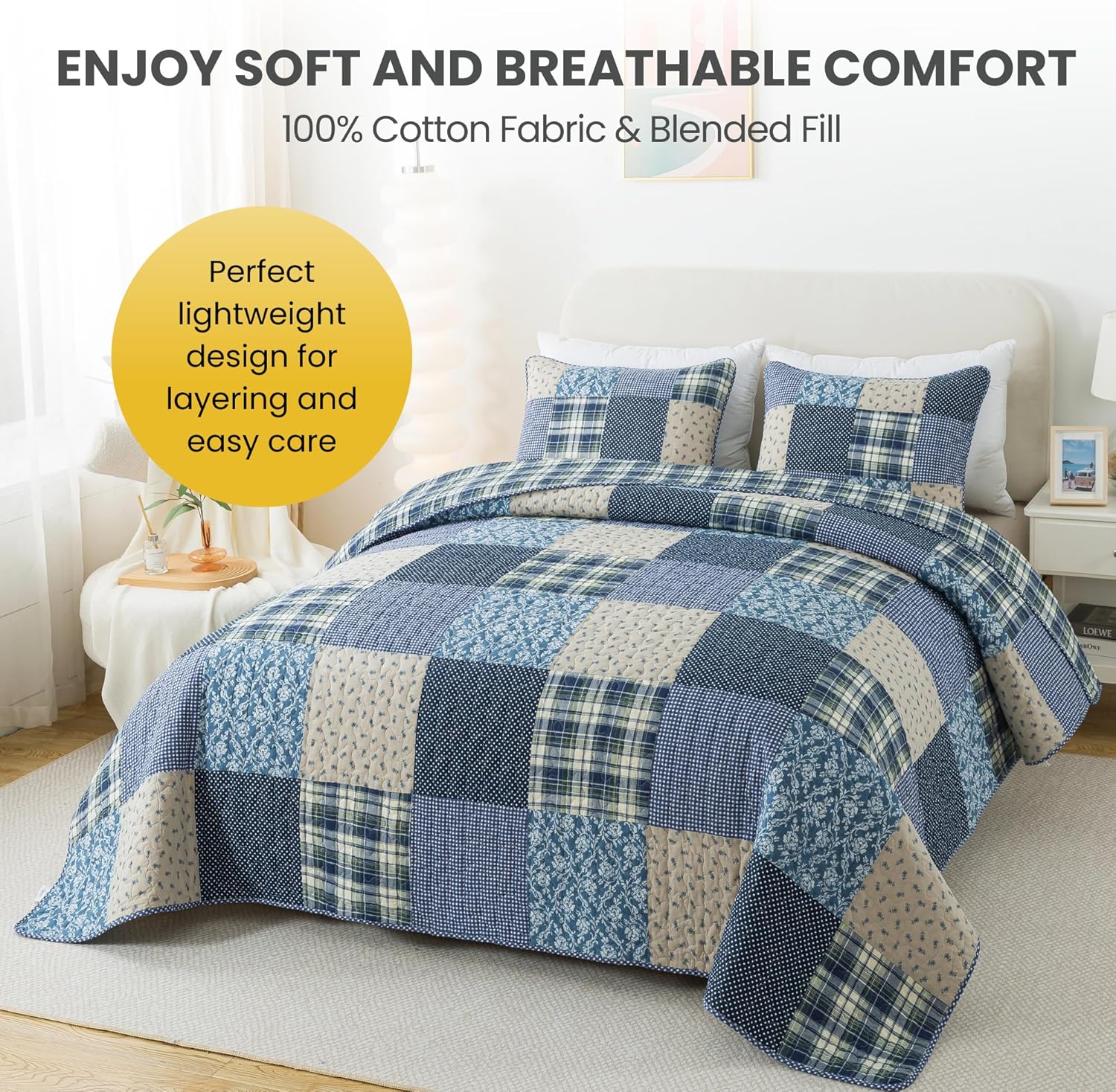 SLPR Blue Symphony Cotton Quilt Set Queen with 2 Shams