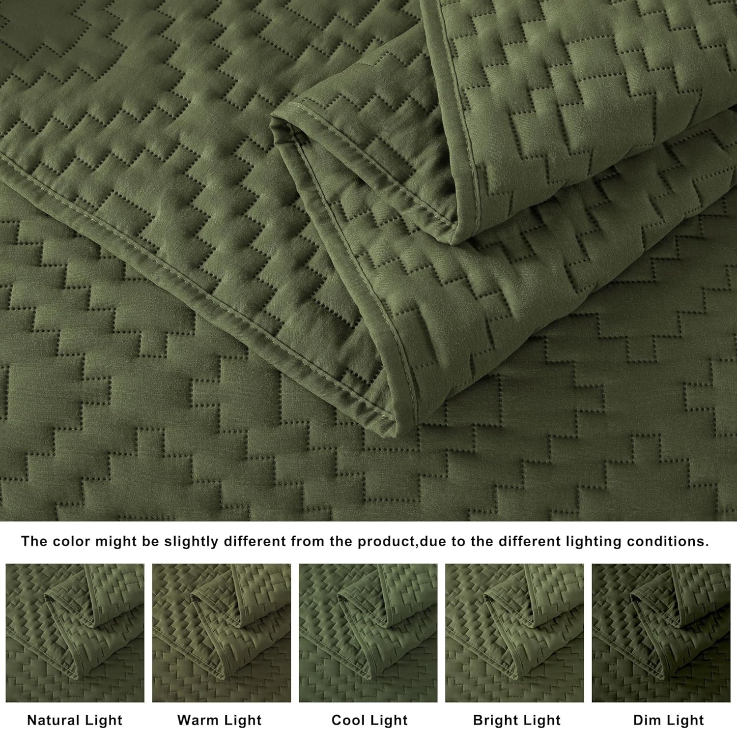 Olive Green Queen Quilt Set with Pillow Shams 3 Piece