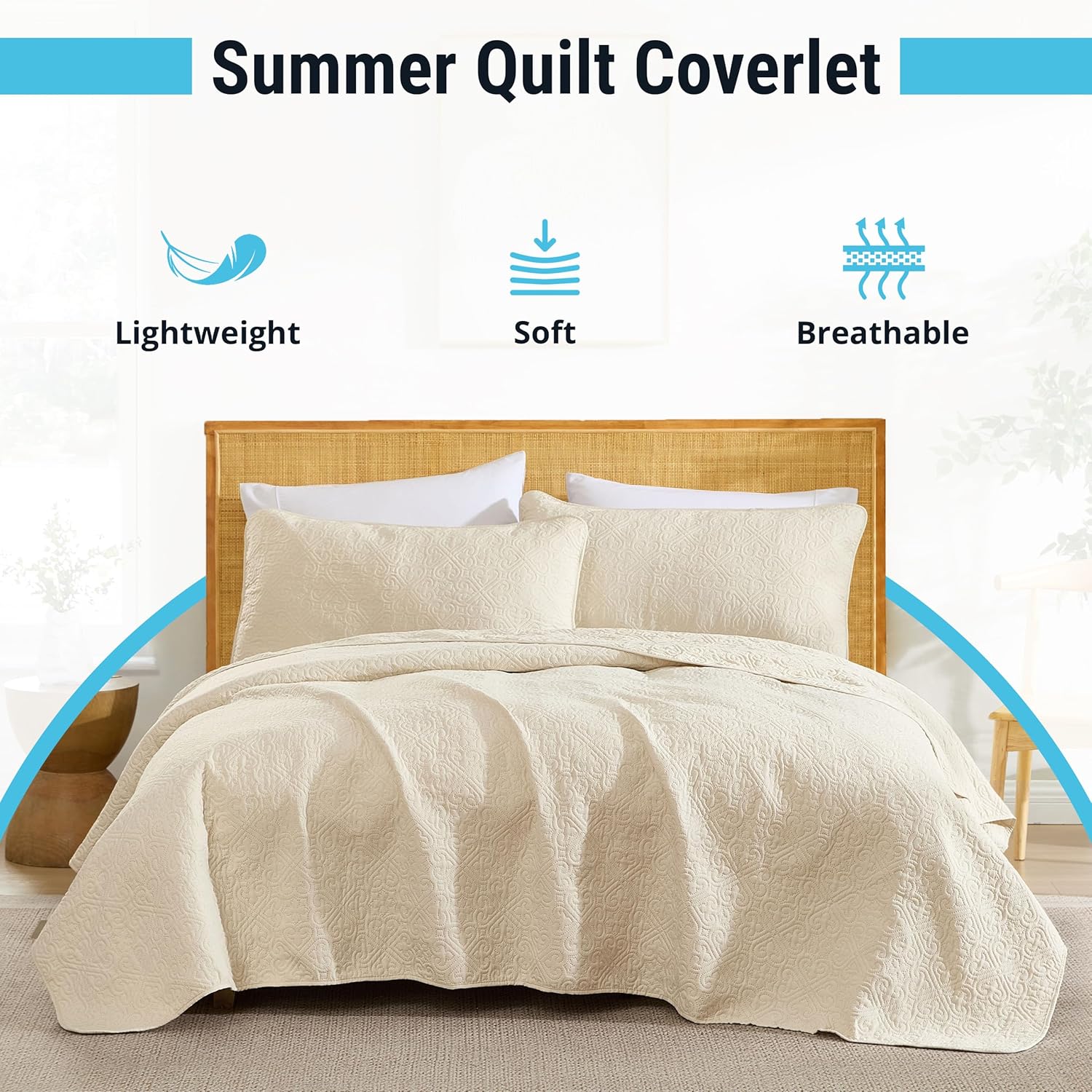 HLCME Lorenzo 3-Piece King Quilt Set Beige