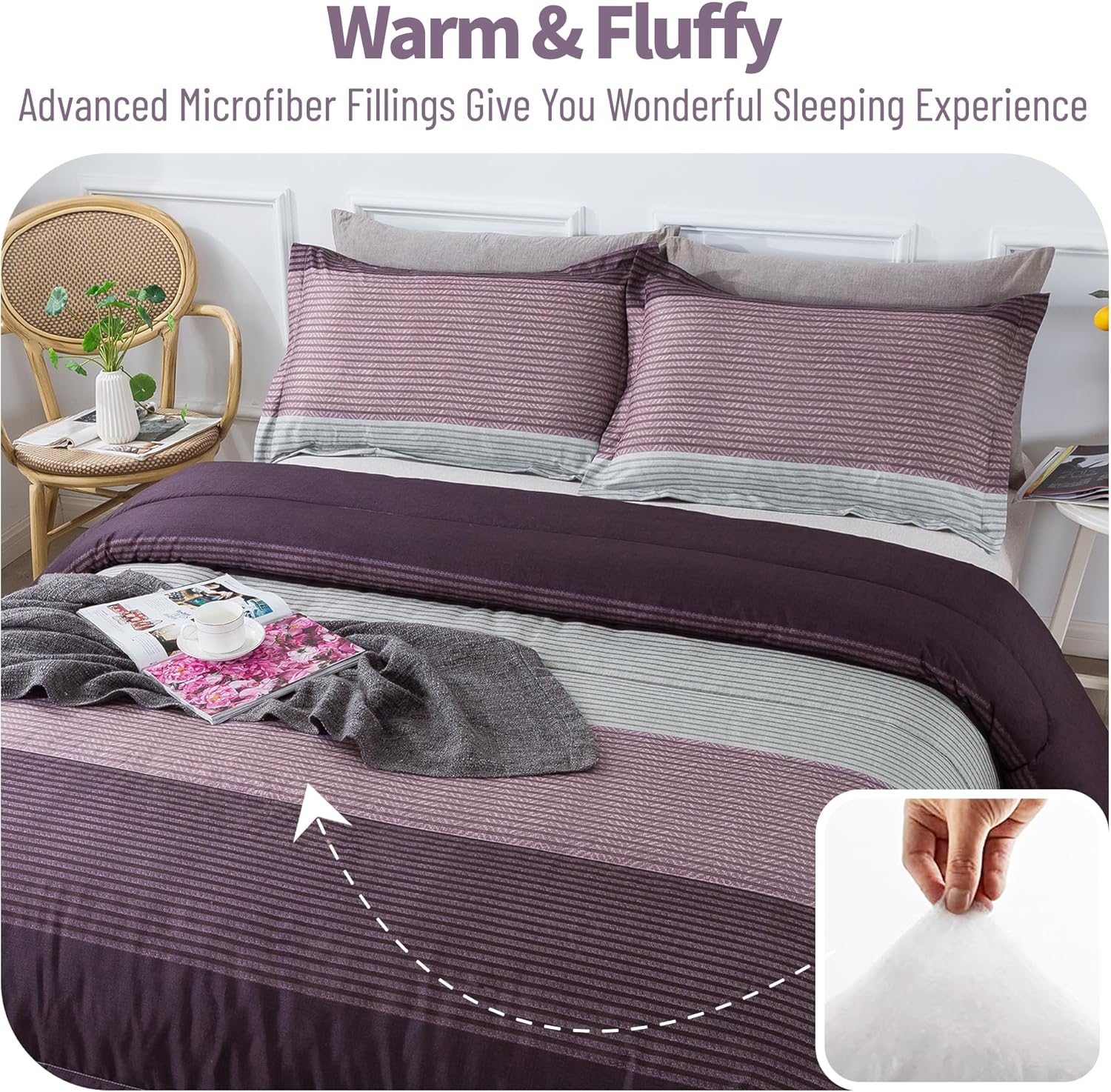 Andency Stripe Comforter Set Queen Size 3 Piece