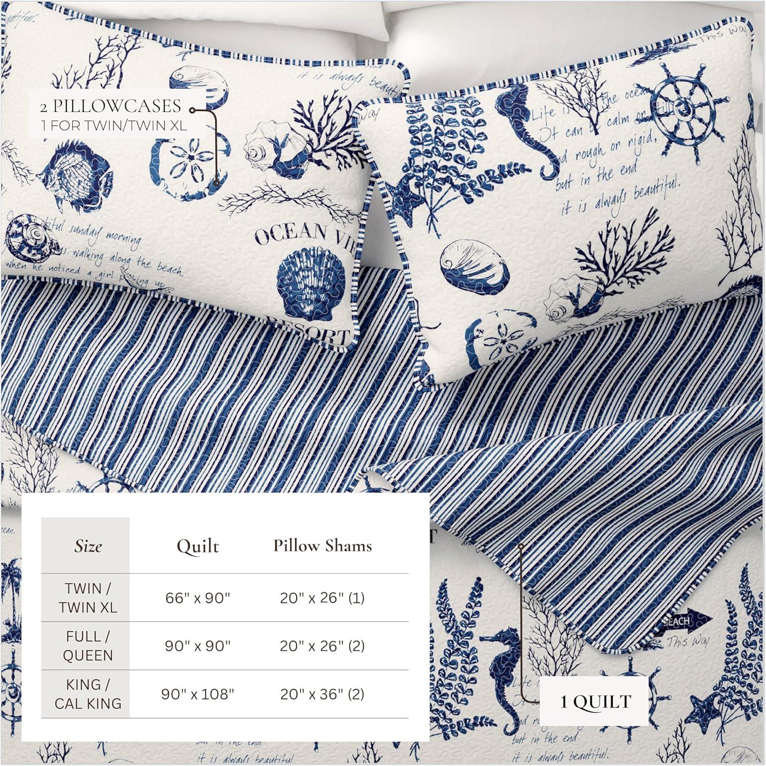 Great Bay Home Navy Coastal Quilt Set