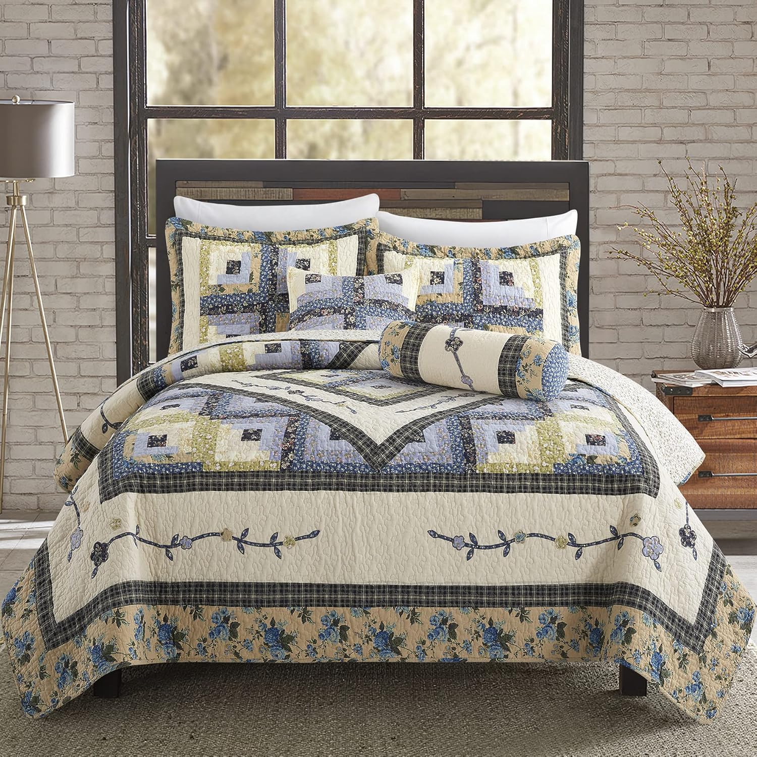 LIRISDOM Queen Quilt Bedding Set 100 Cotton Patchwork 1