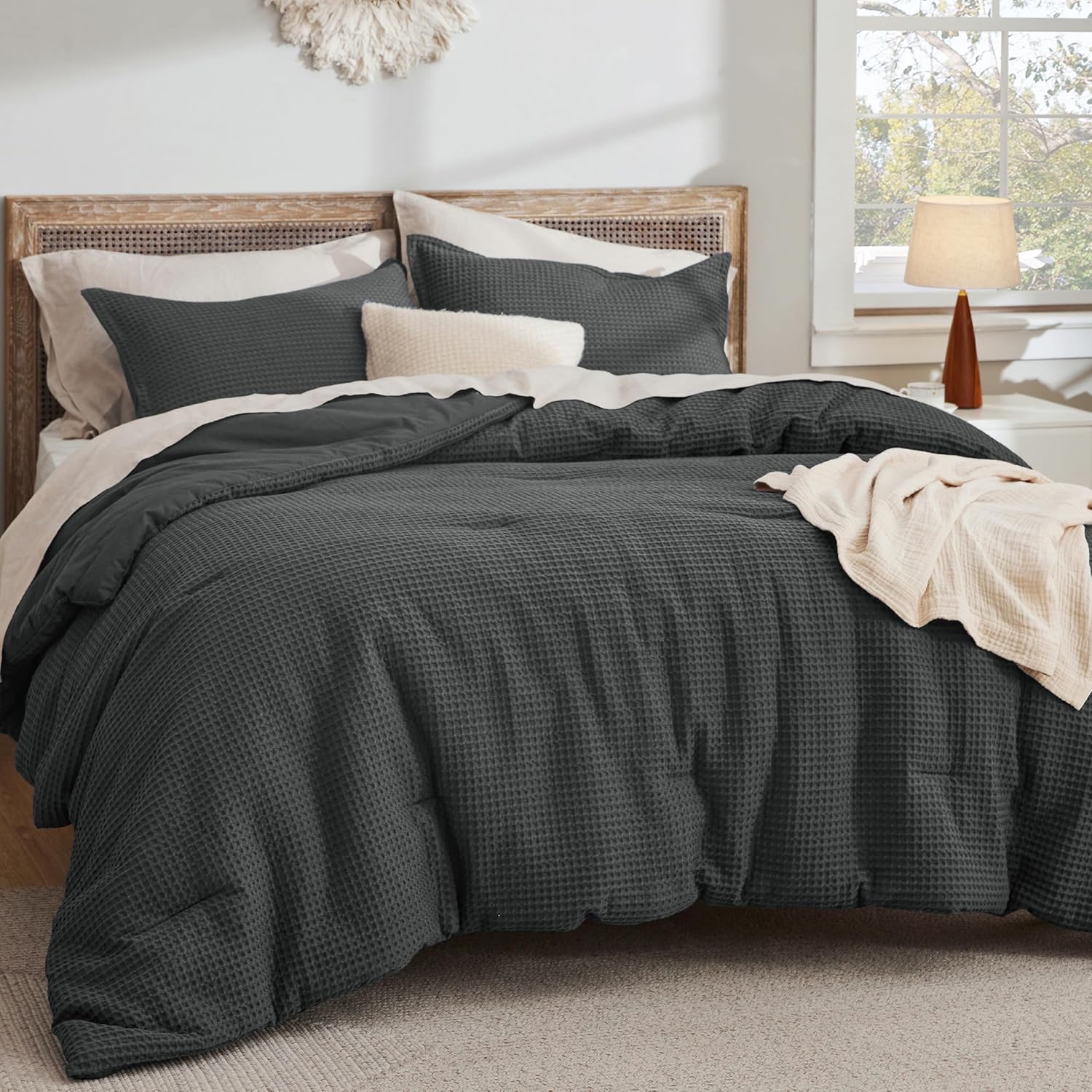 Bedsure Waffle Comforter Set California King