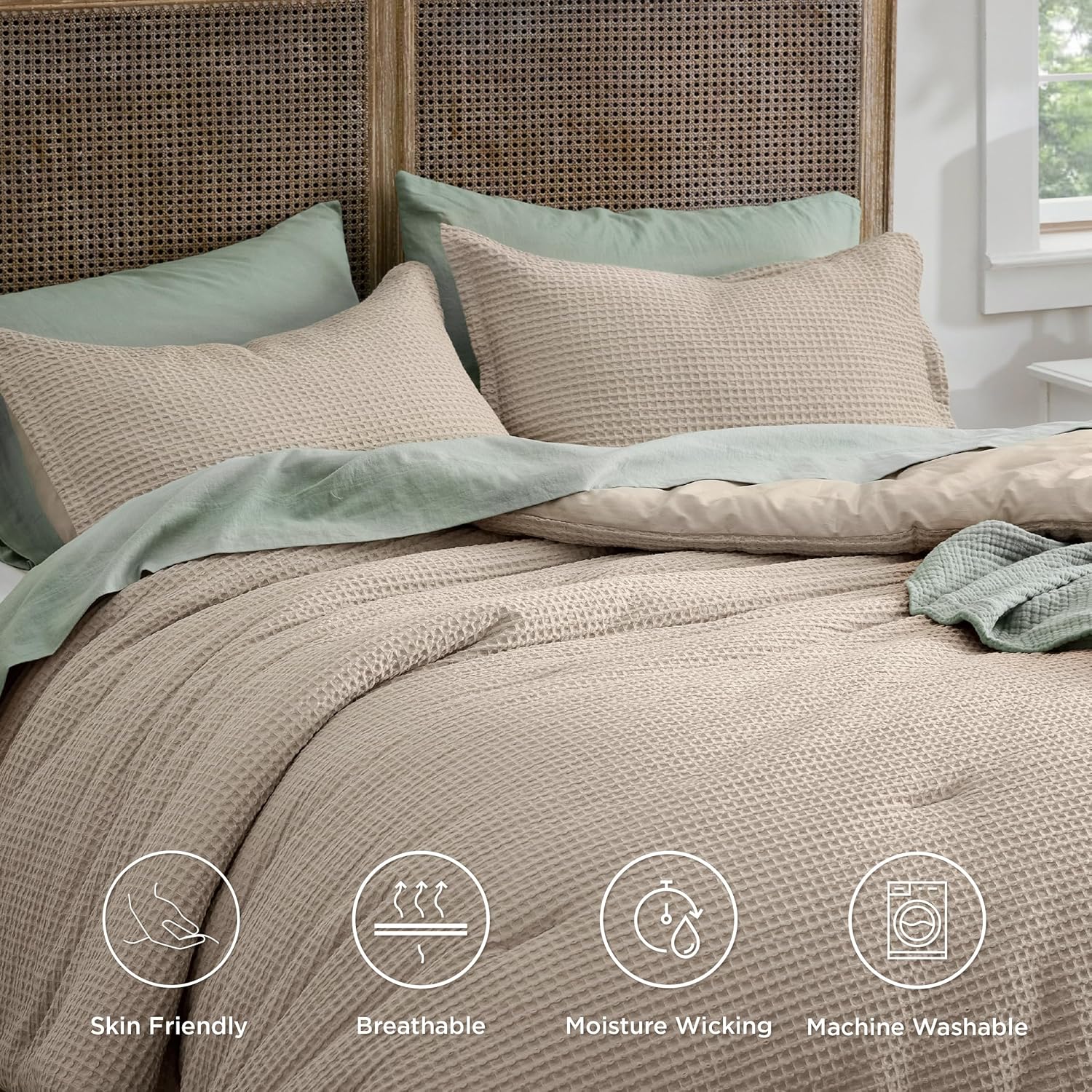 Bedsure Waffle Comforter Set - Khaki 3 Piece
