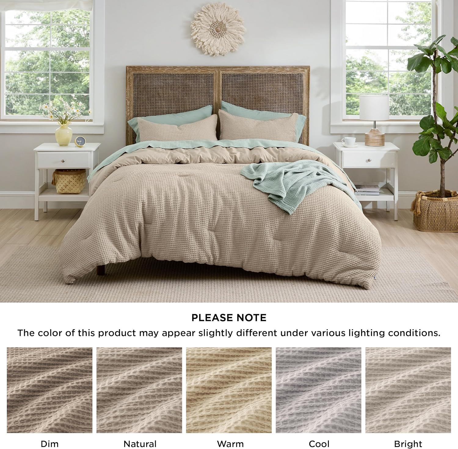 Bedsure Waffle Comforter Set - Khaki 3 Piece