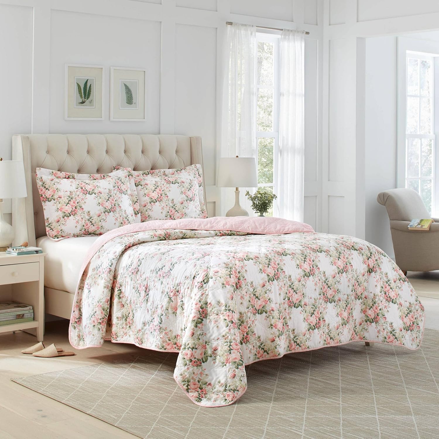 Laura Ashley Queen Quilt Set in Joyce Pink 1