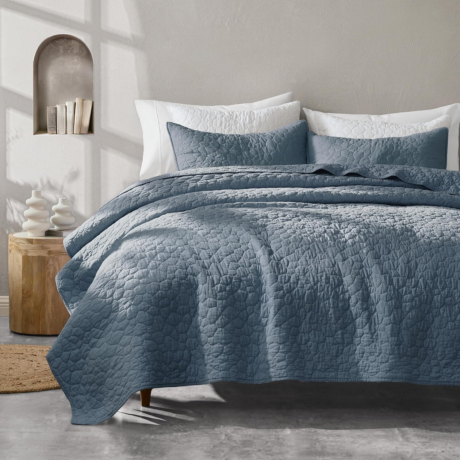 RSHARE 100 Cotton Cal King Quilt Set Blue Grey 1