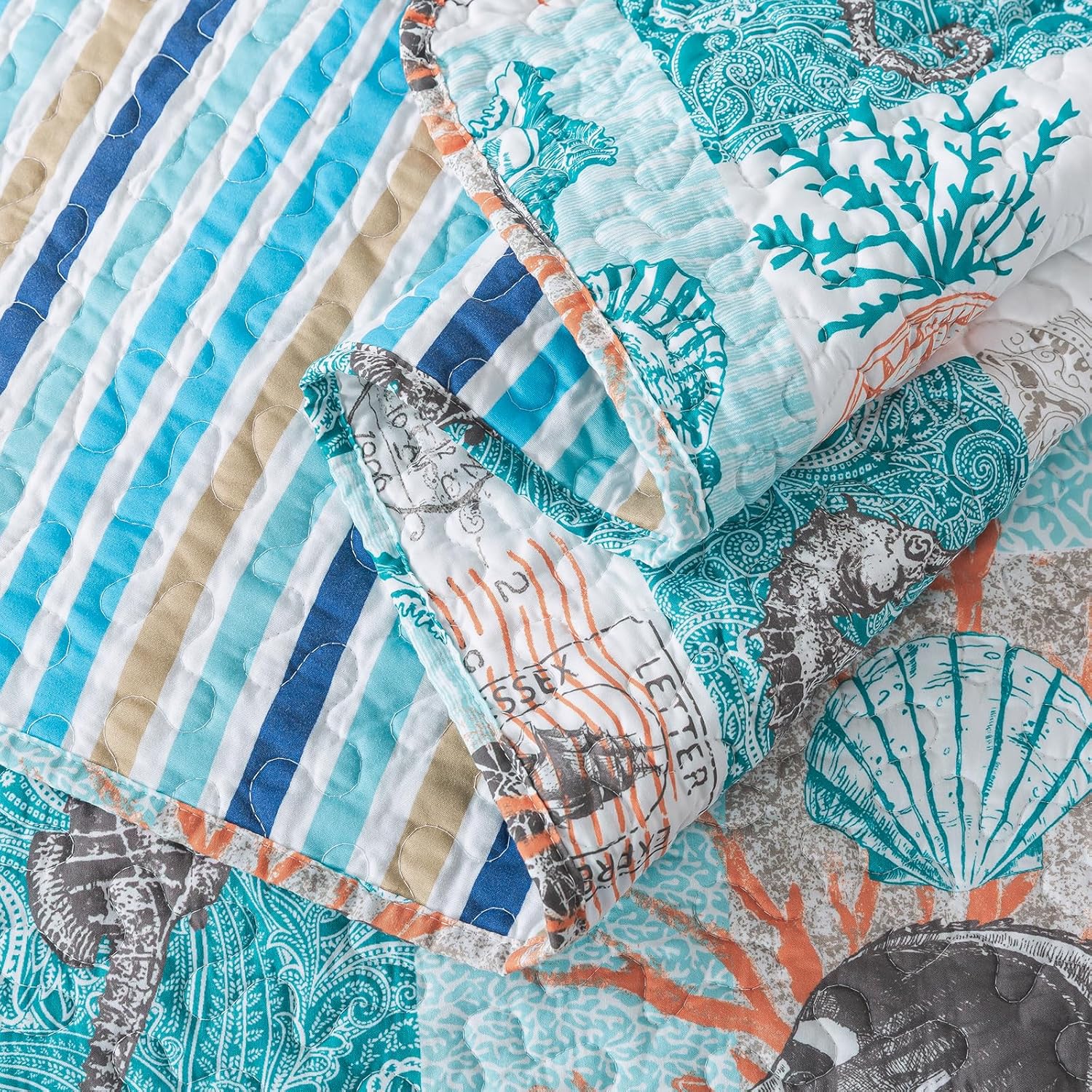 Travan Coastal Quilt Queen Size Set