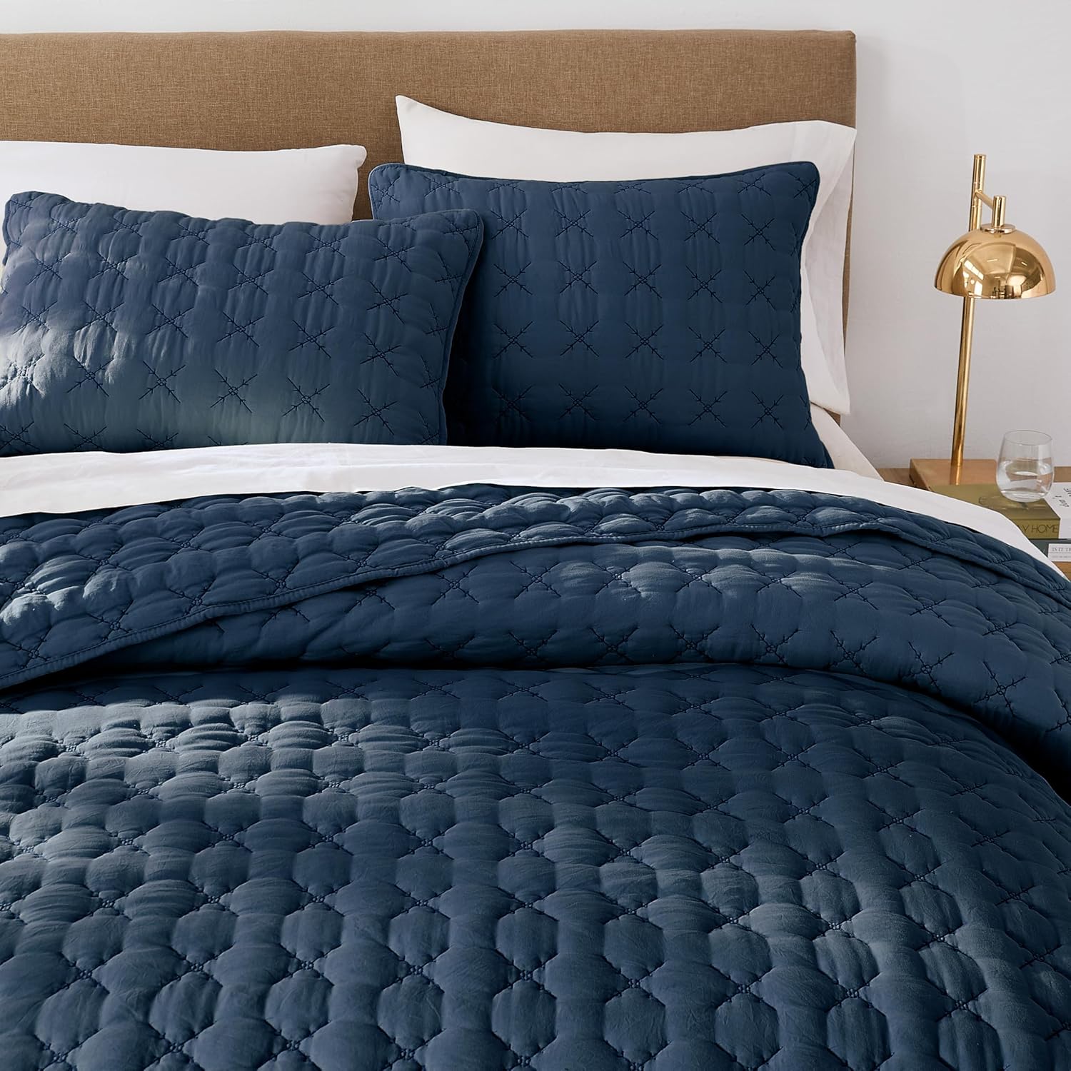 HomeSerene Navy Blue Cal King Quilt Set 1