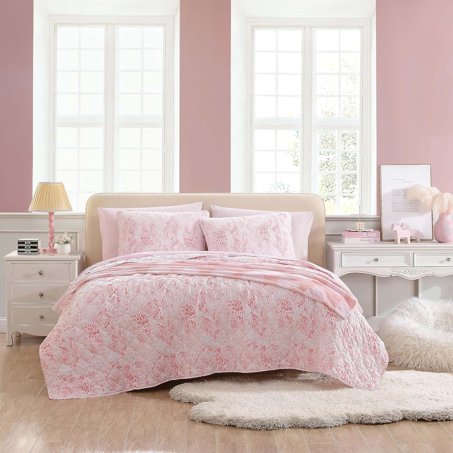 Betsey Johnson Quilt Set Butterfly Ombre Pink Queen