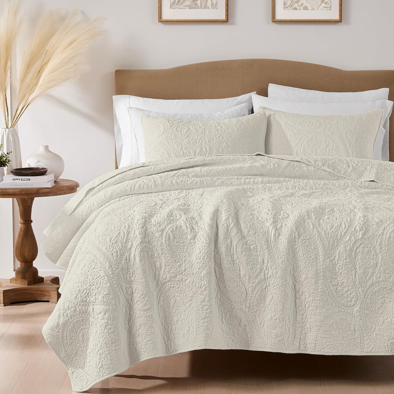 Palassio Beige Paisley Cotton Quilt Set King Size