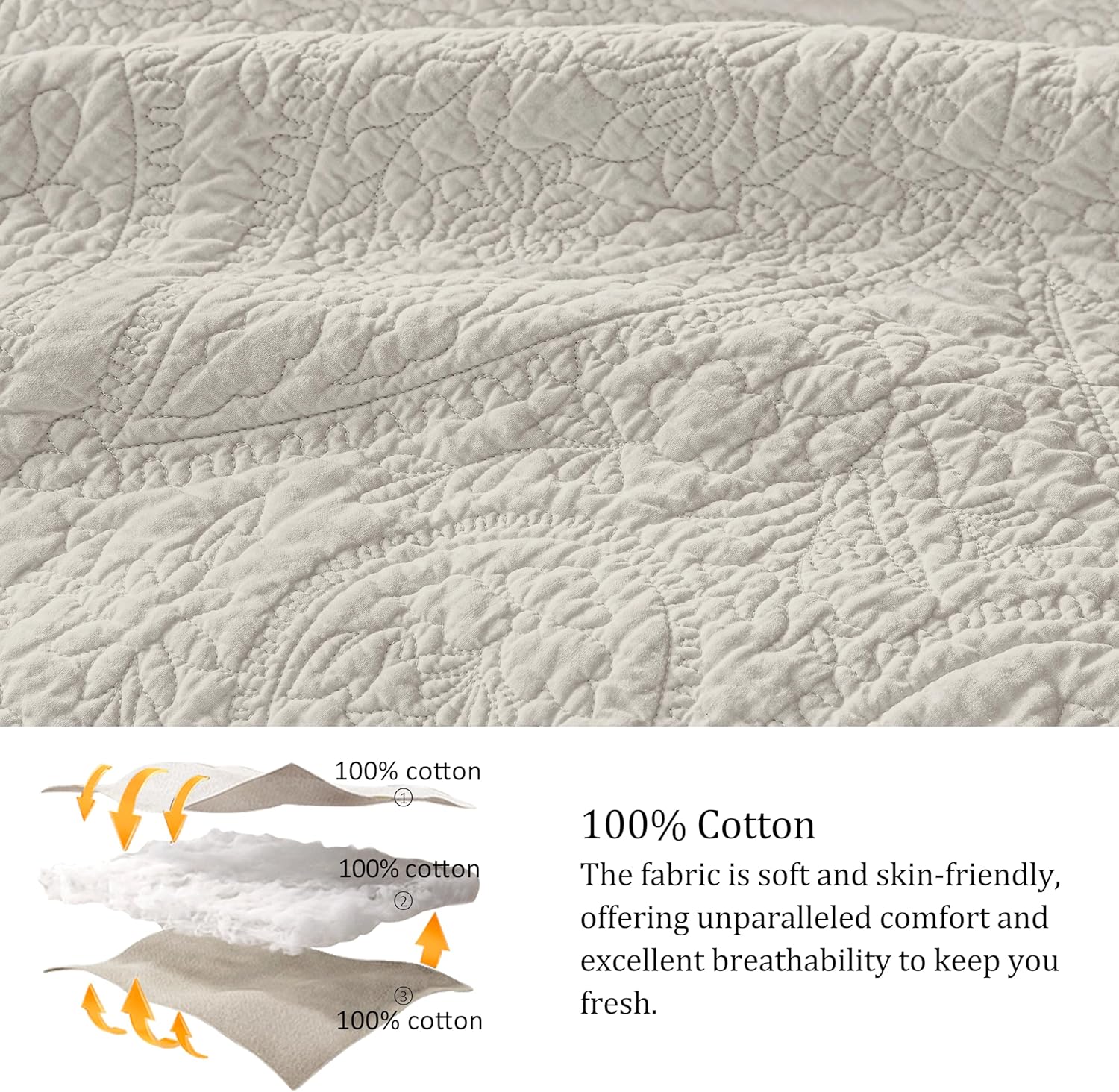 Palassio Beige Paisley Cotton Quilt Set King Size
