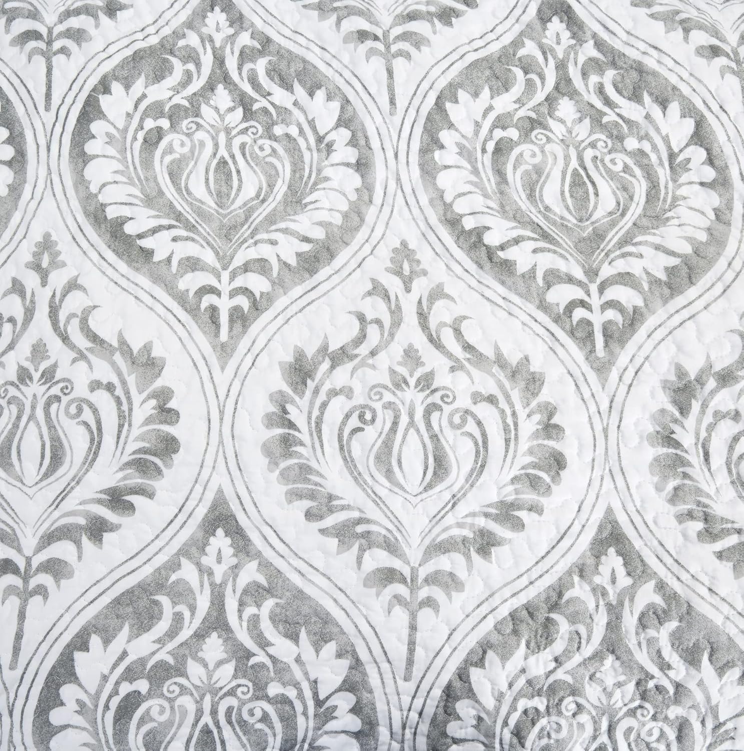 Tache Gray White Ogee Damask Quilt Set - 3 Piece California King