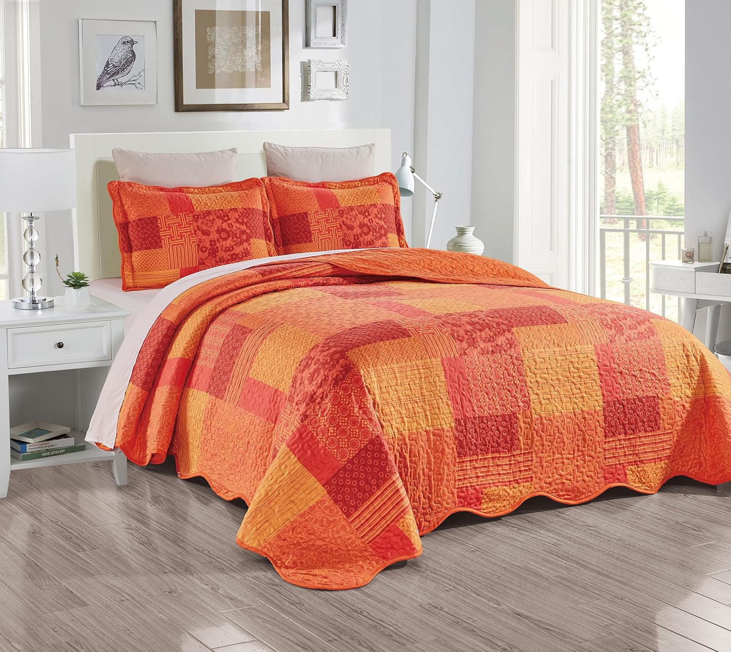 Grand Linen 3-Piece Quilt Set Wave Edged Full Size