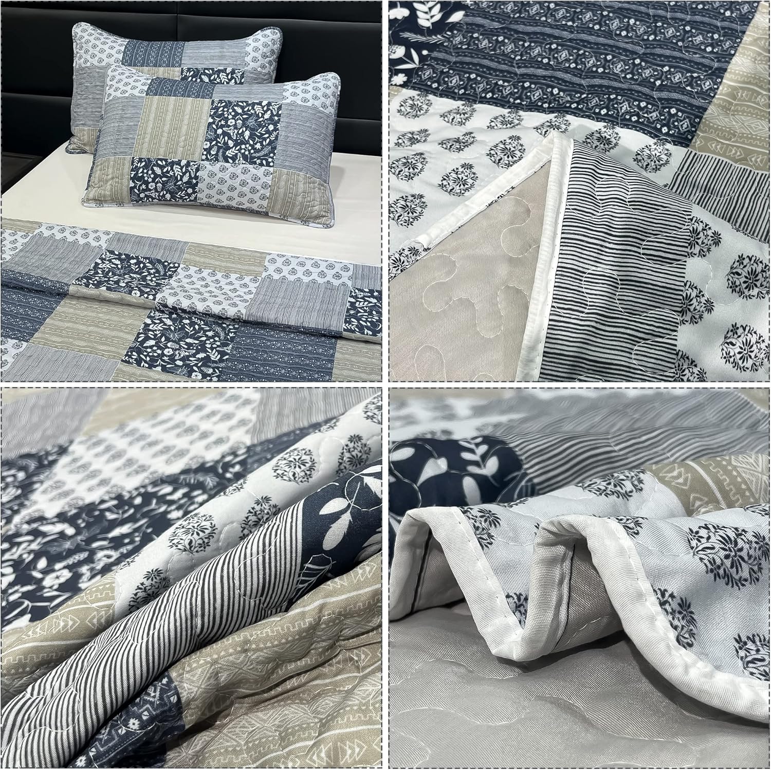 VIVILINEN Queen Size Reversible Quilt Set
