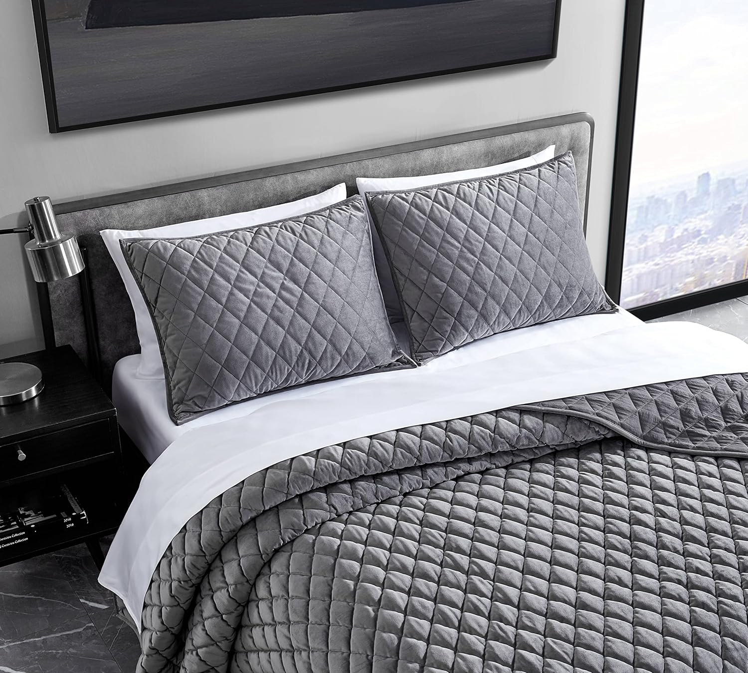 Vera Wang Queen Quilt Set Charcoal Grey