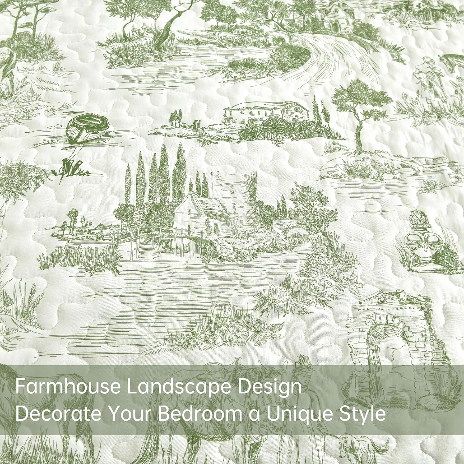 Drucon Sage Green Farmhouse Quilt Set King Size