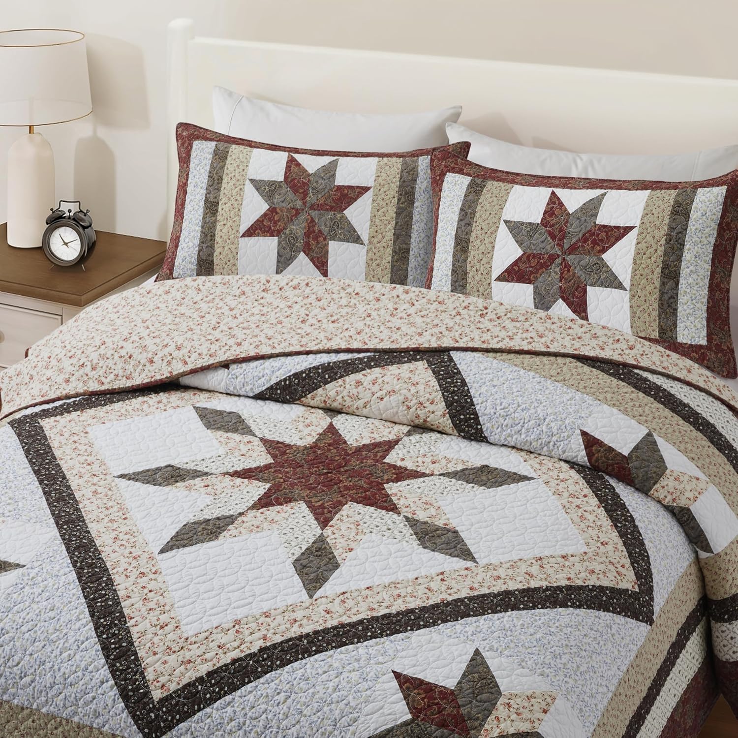California King Quilt Set - Reversible Cotton Star Quilted Bedding with Pillow Shams