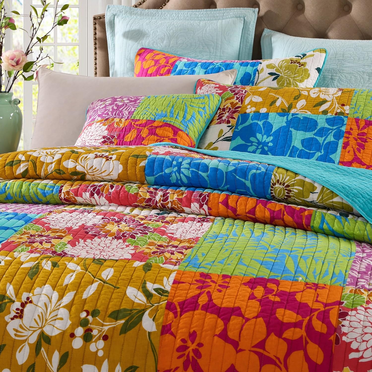 Tache Eclectic Floral Quilt Set Cal King