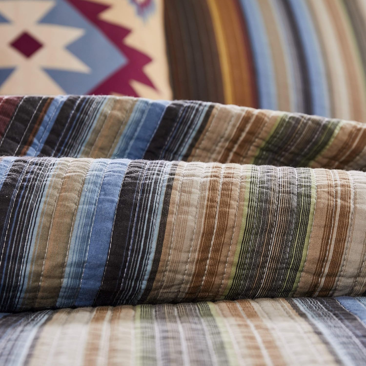 Greenland Home Barefoot Bungalow Durango Quilt Set FullQueen Natural 3-Piece