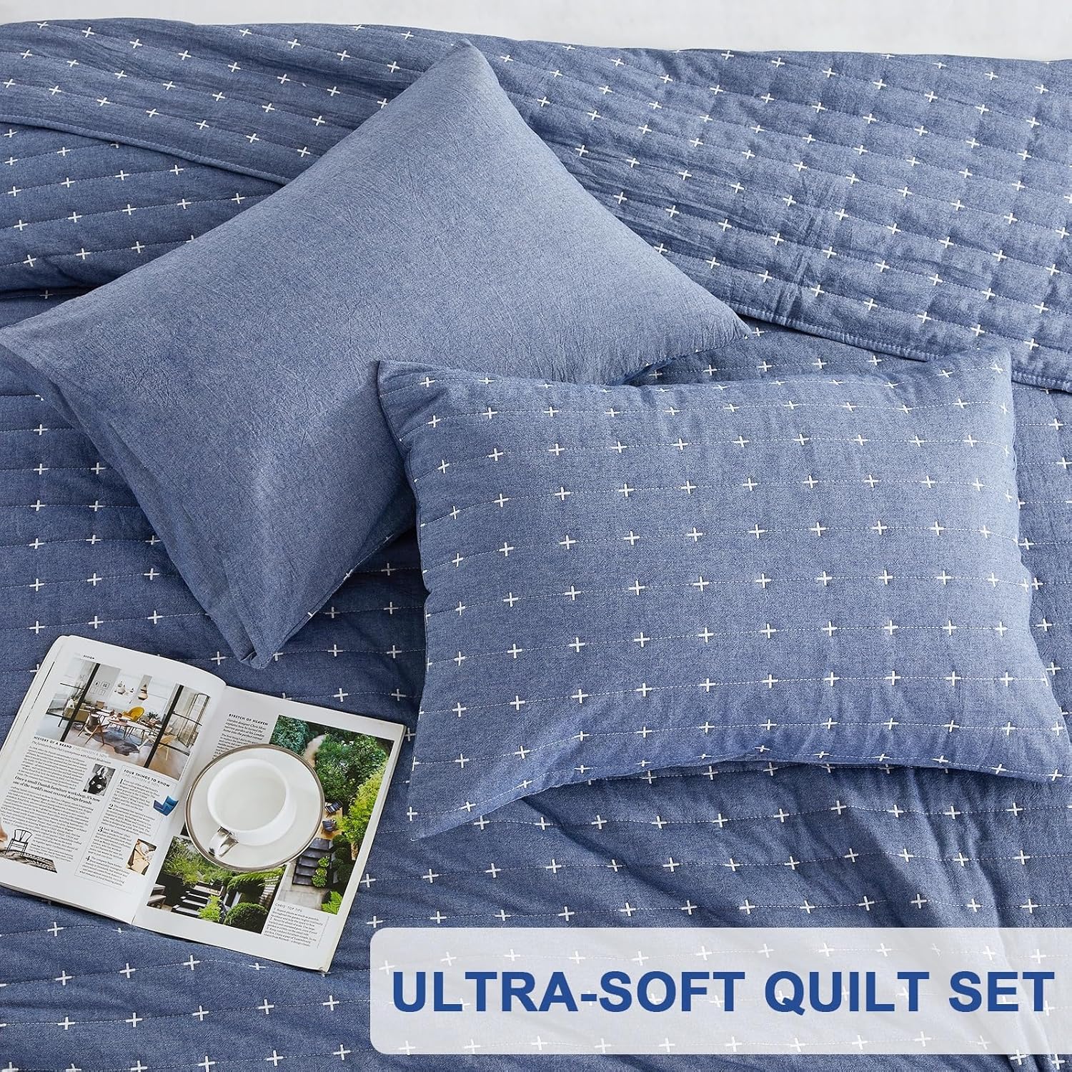 ENJOHOS 100 Cotton Reversible Cal King Quilt Set