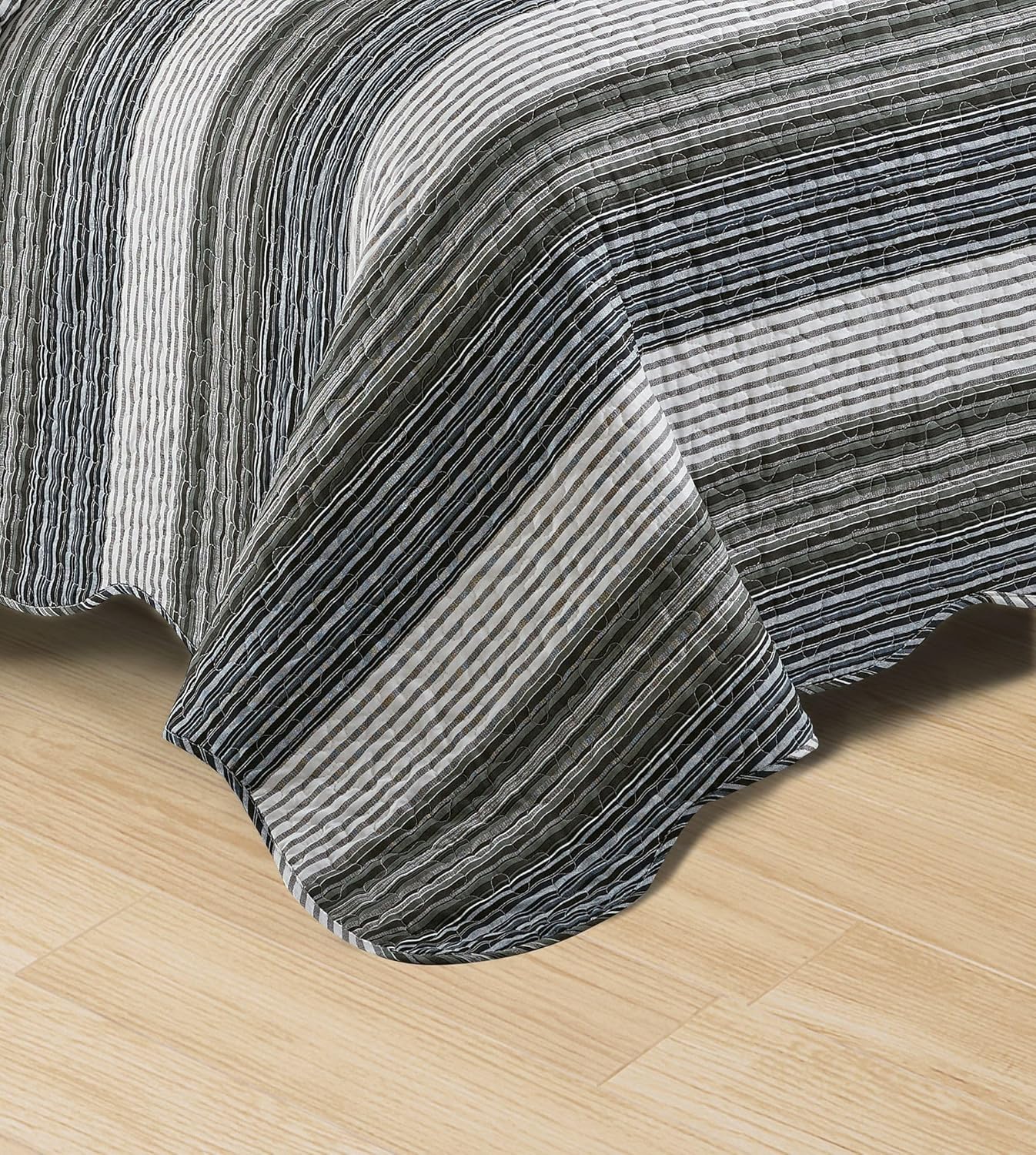 Brilliant Sunshine Multi Grey Striped Quilt Set
