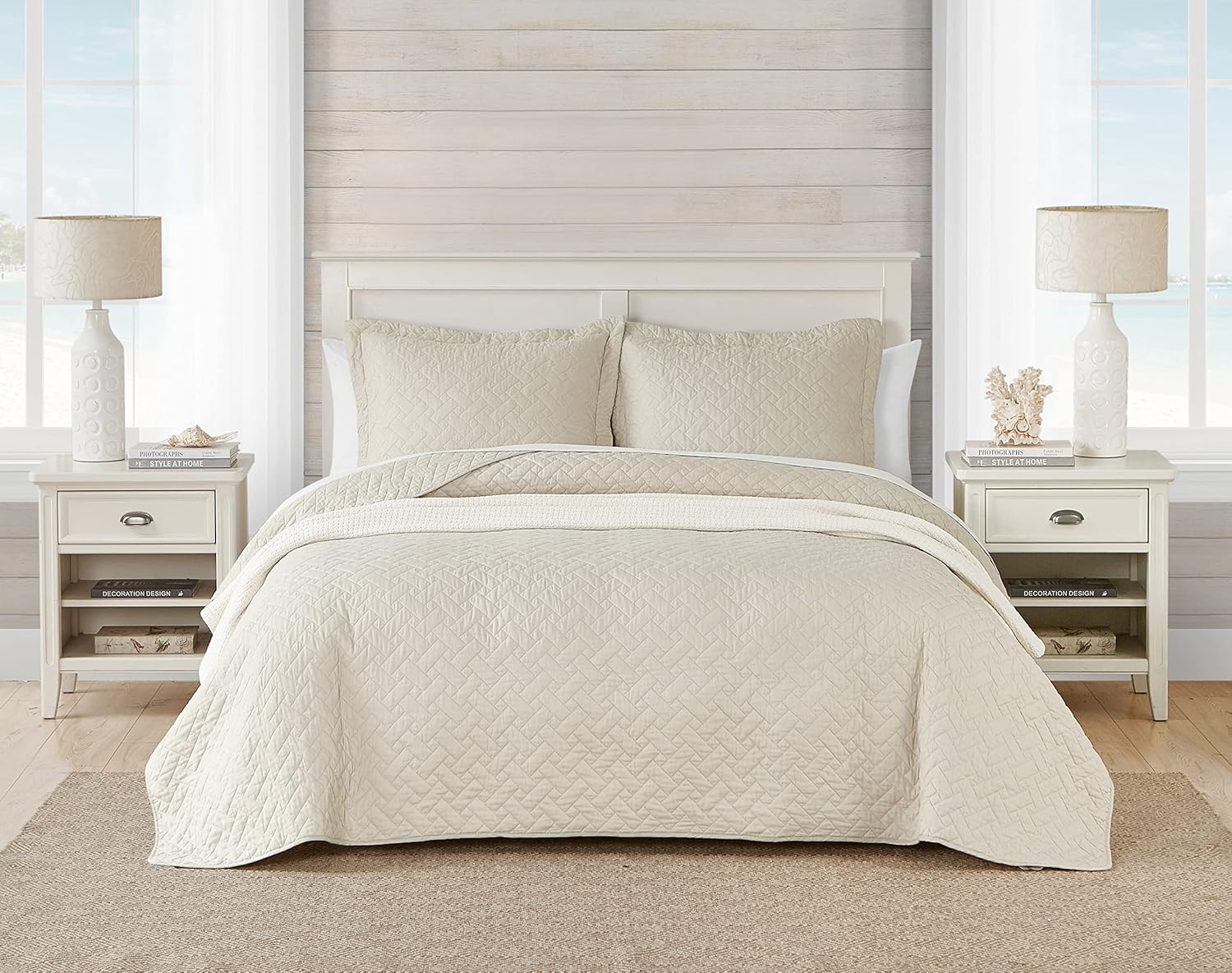 Tommy Bahama Chevron Dune Beige Quilt Set - King