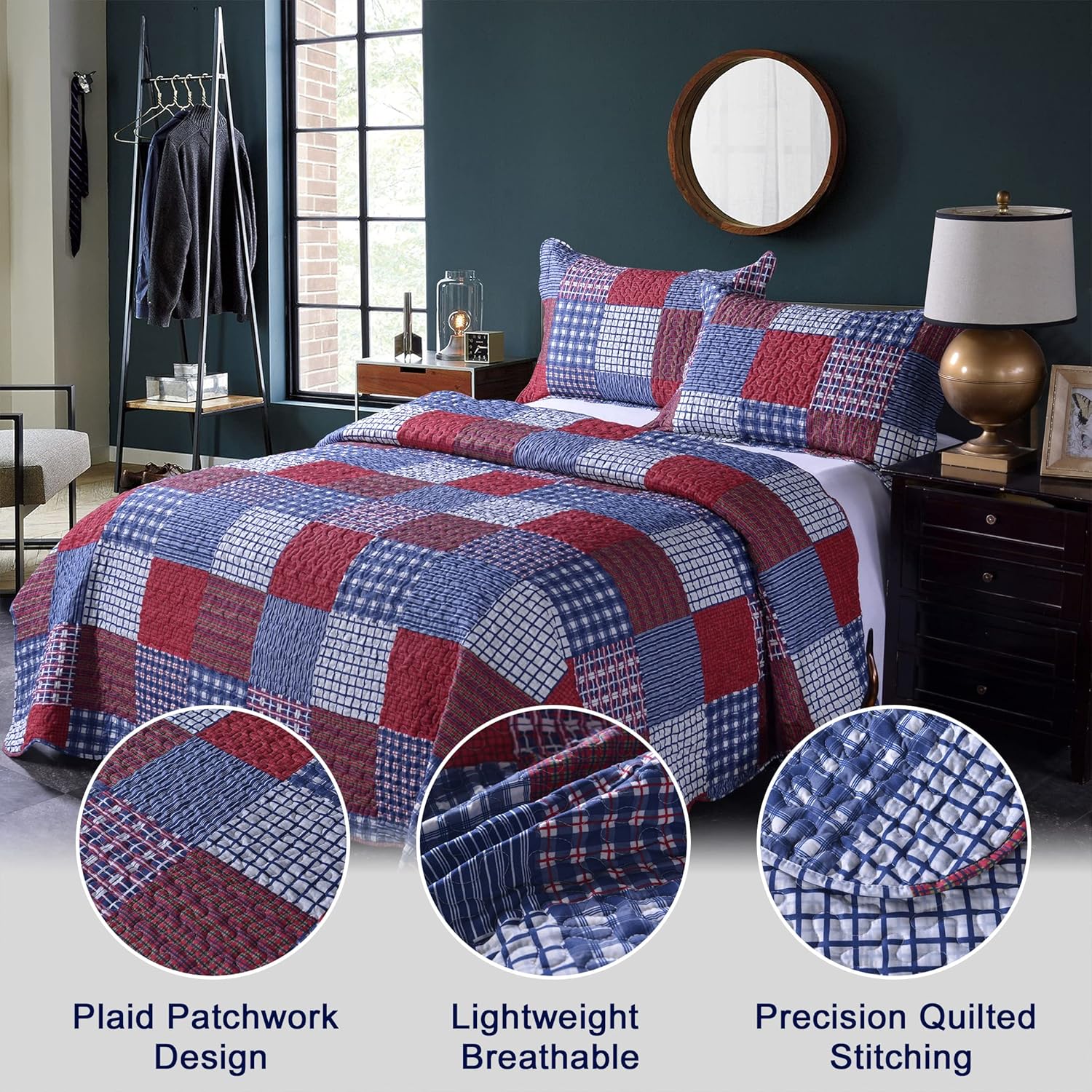 Jessy Home Plaid Quilt Set King Size Bedspread Coverlet