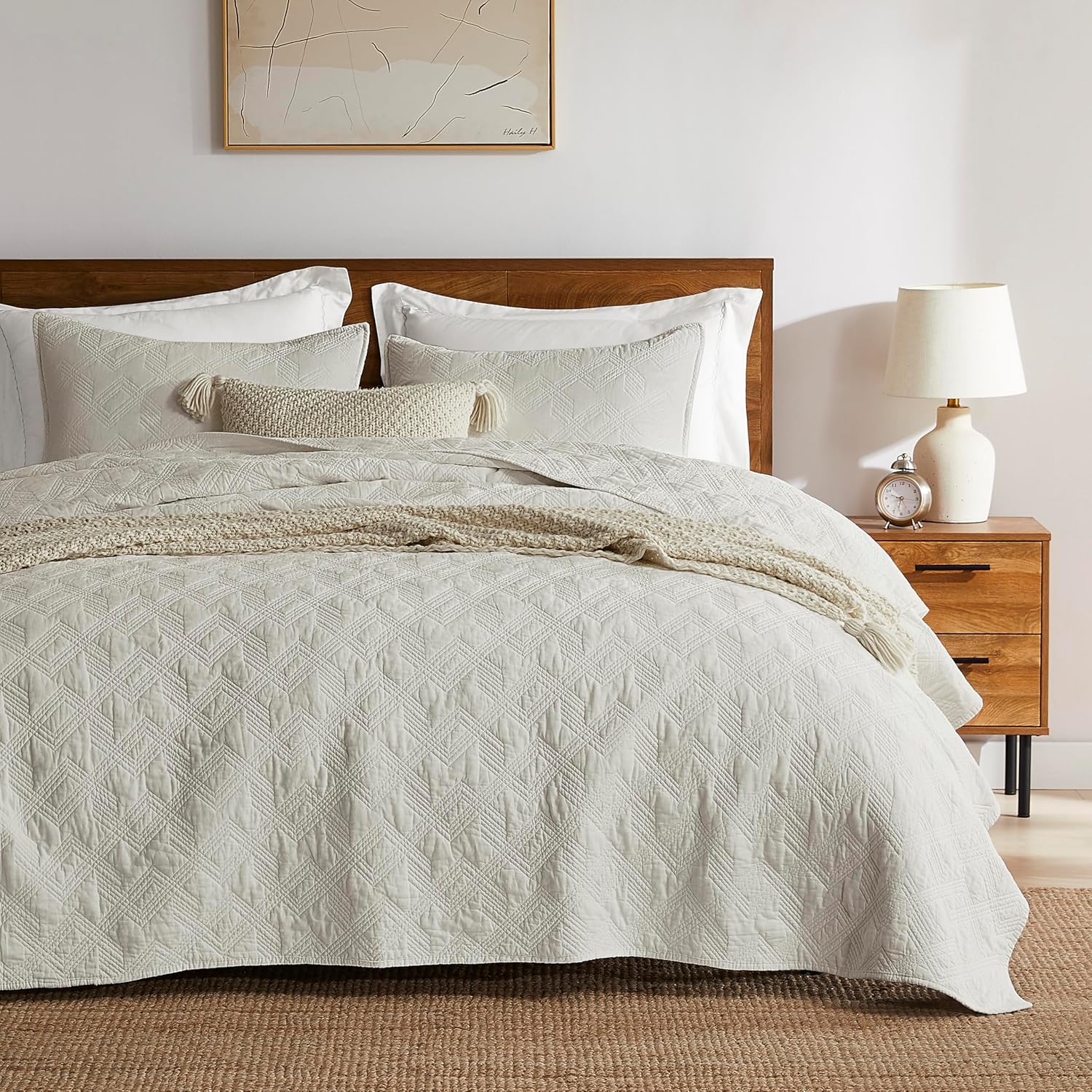 WDCOZY Beige Cotton Quilt Bedding Set